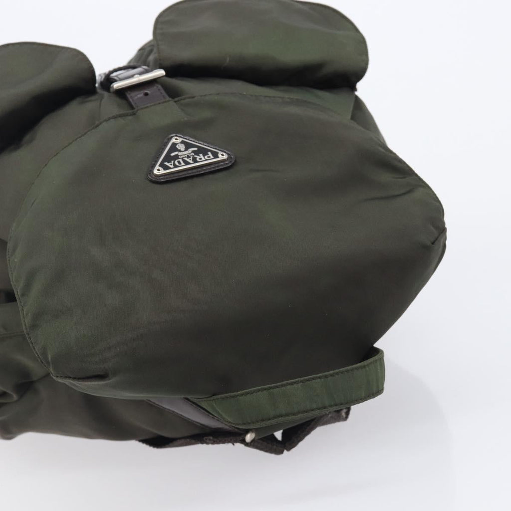 PRADA Backpack Nylon Khaki Silver Auth mr2957