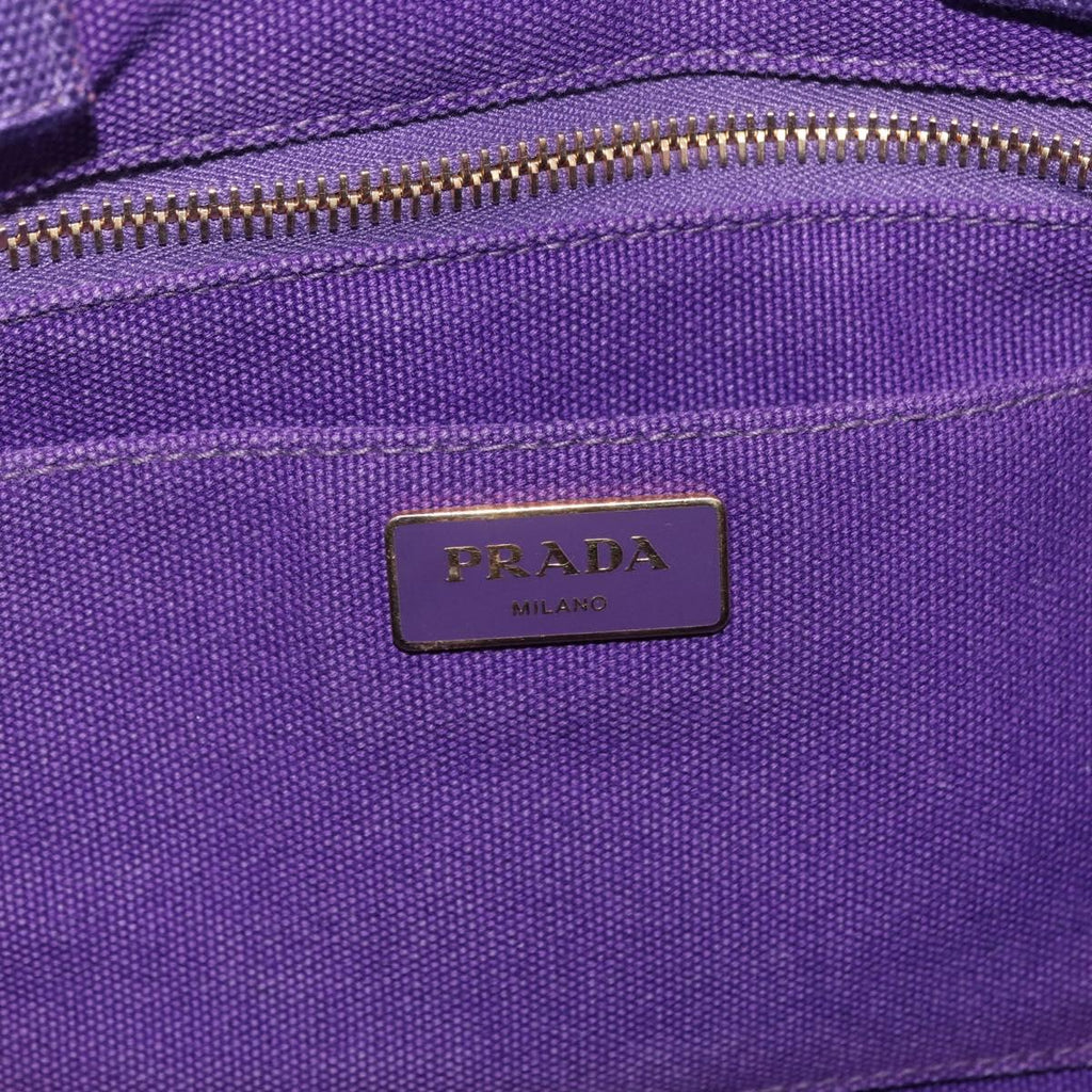 PRADA Canapa MM Hand Bag Canvas Purple Gold Tone Auth mr3004A