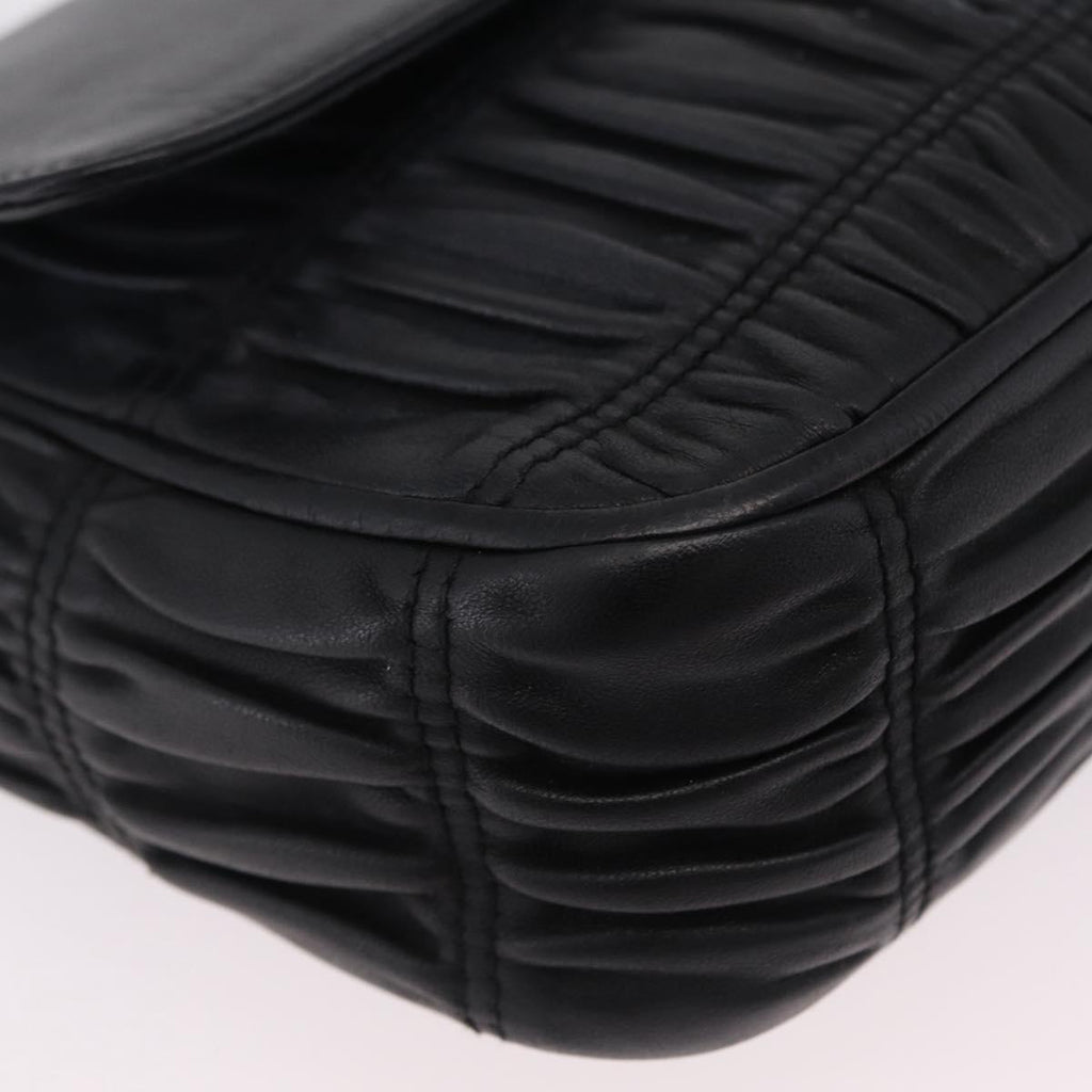 PRADA Chain Shoulder Bag Leather Black Silver Auth mr3021