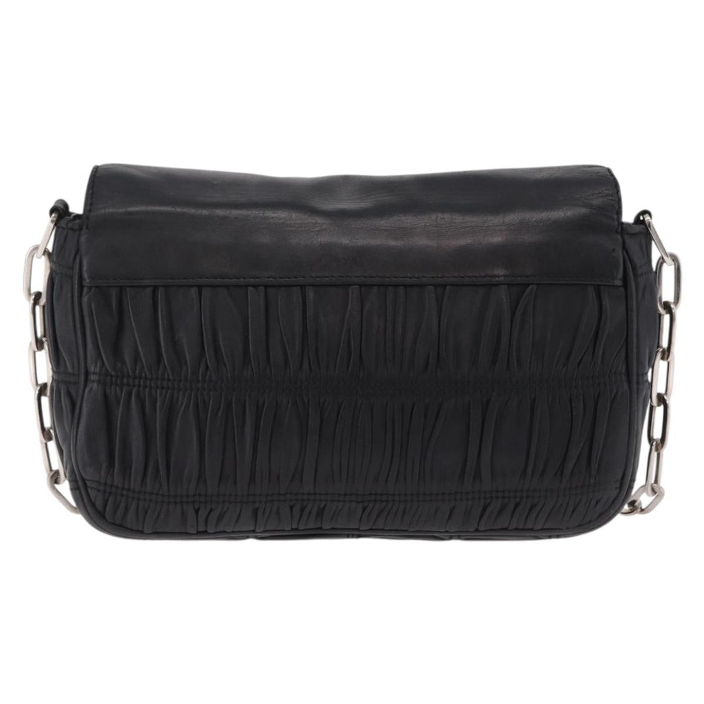 PRADA Chain Shoulder Bag Leather Black Silver Auth mr3021