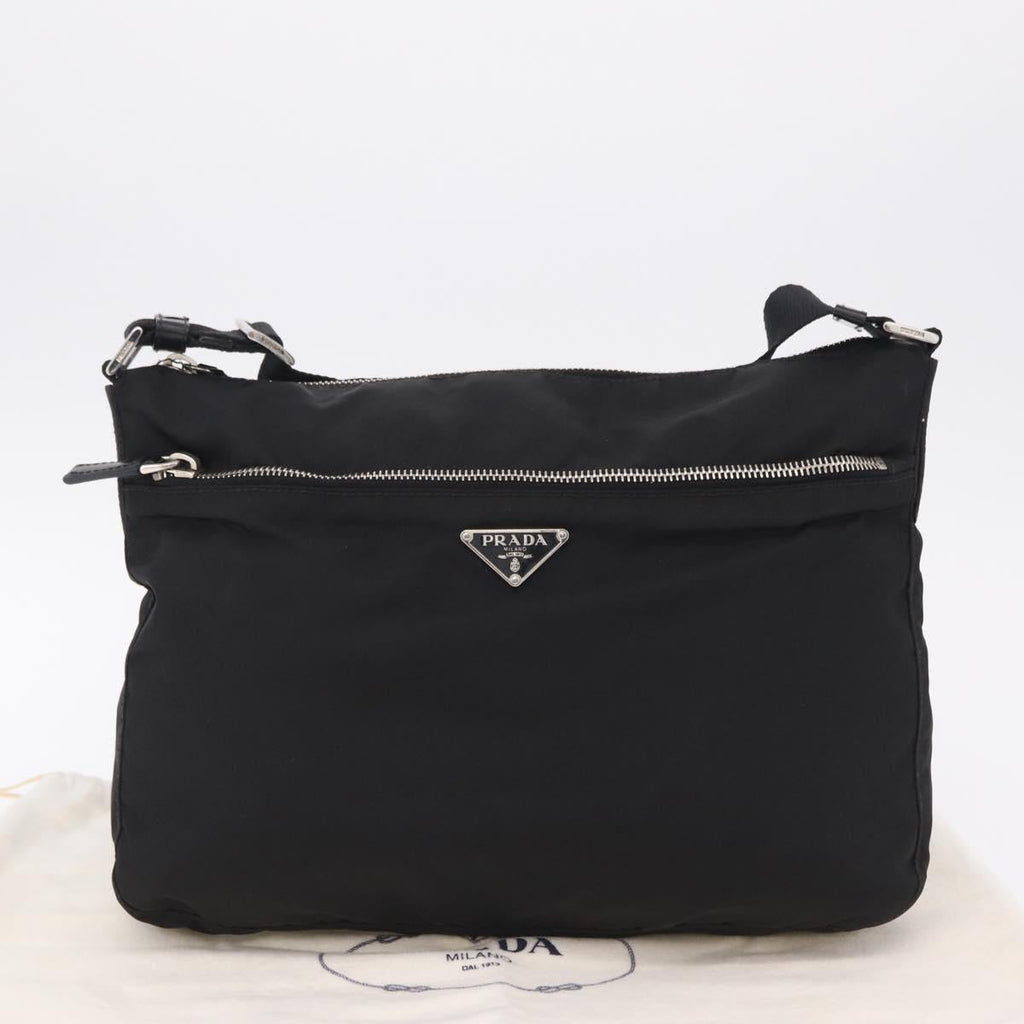 PRADA Shoulder Bag Nylon Black Silver Auth mr3036A