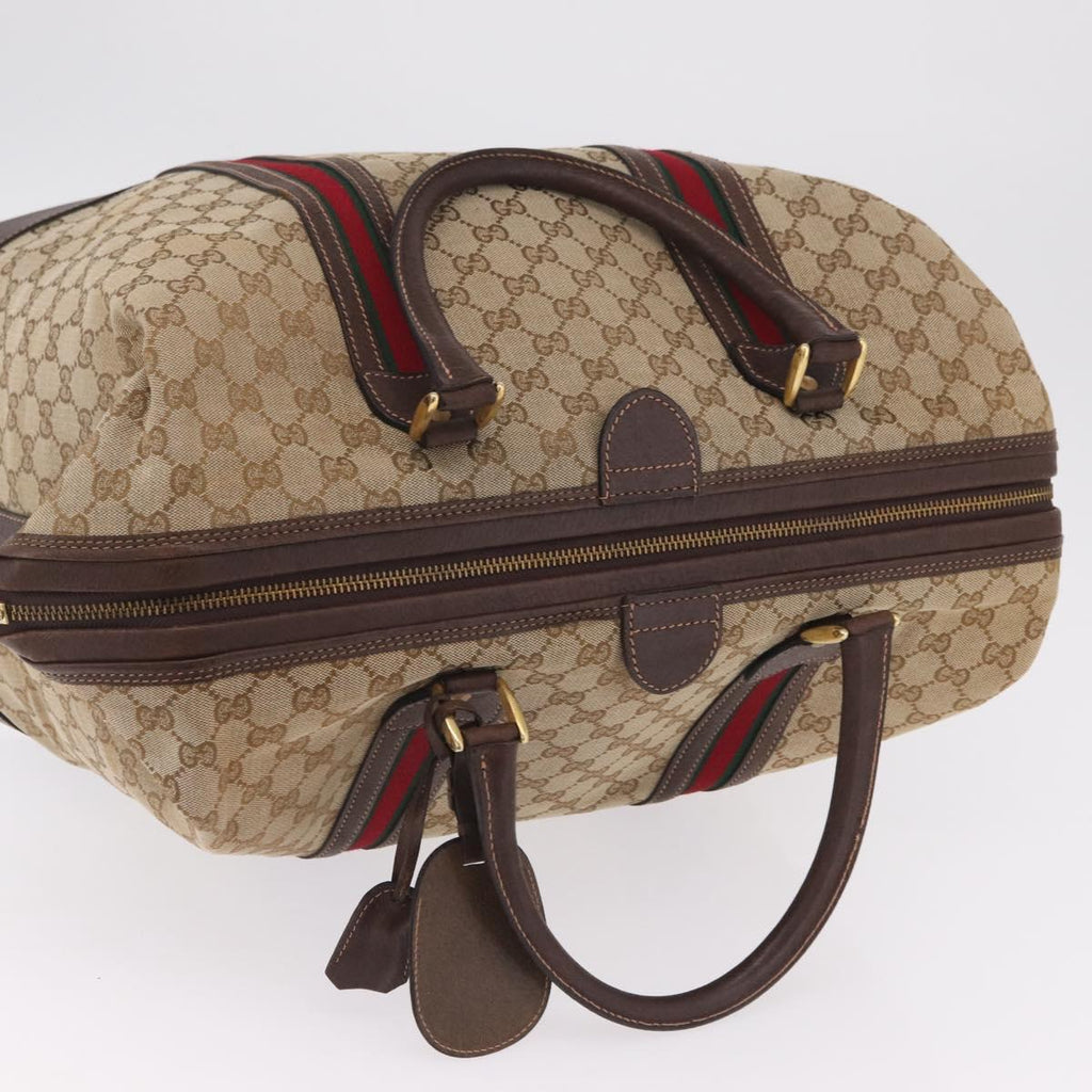GUCCI GG Canvas Web Sherry Line Boston Bag Beige Gold Tone Auth mr3043