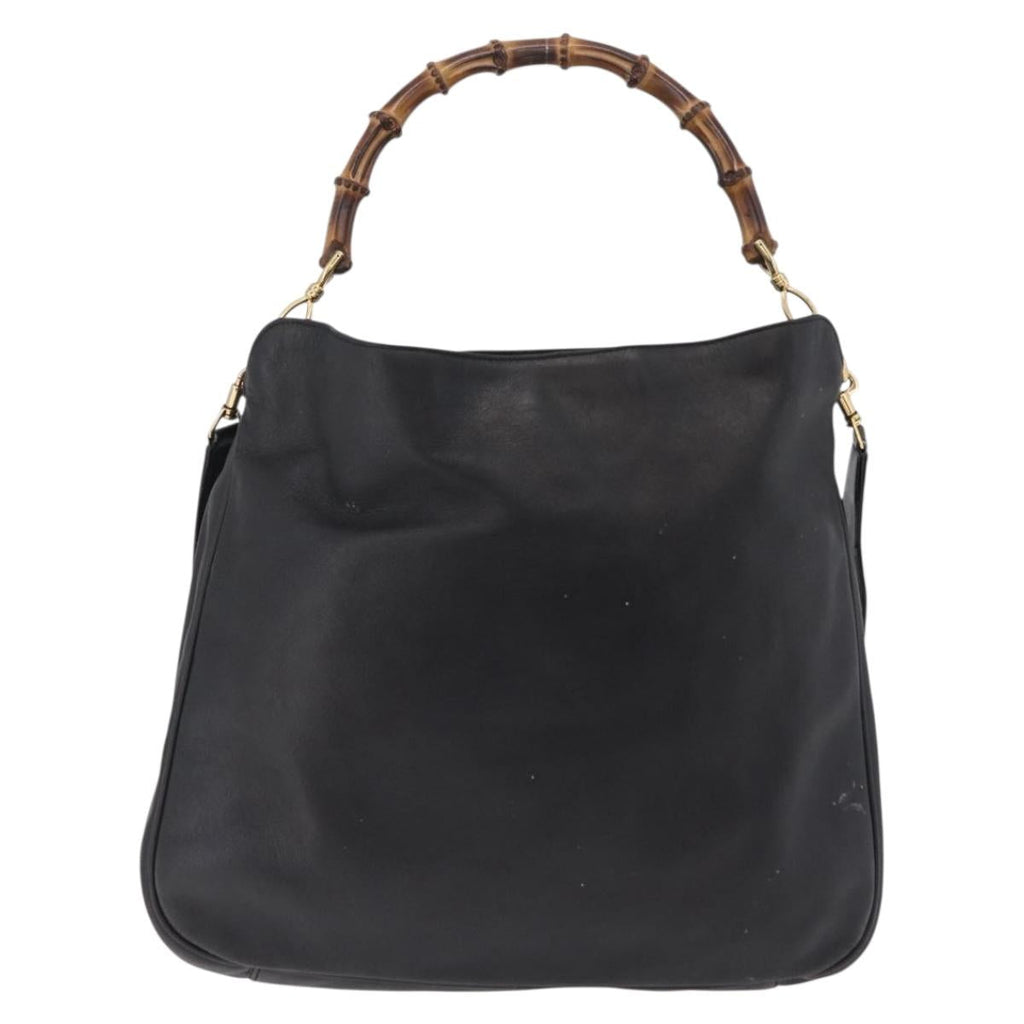 GUCCI Bamboo Hand Bag Leather Black Gold Tone 001 123 1577 Auth mr3072A