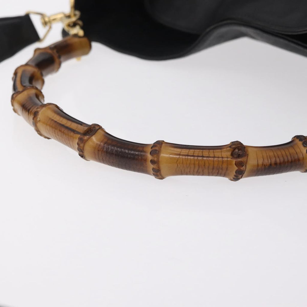 GUCCI Bamboo Hand Bag Leather Black Gold Tone 001 123 1577 Auth mr3072A