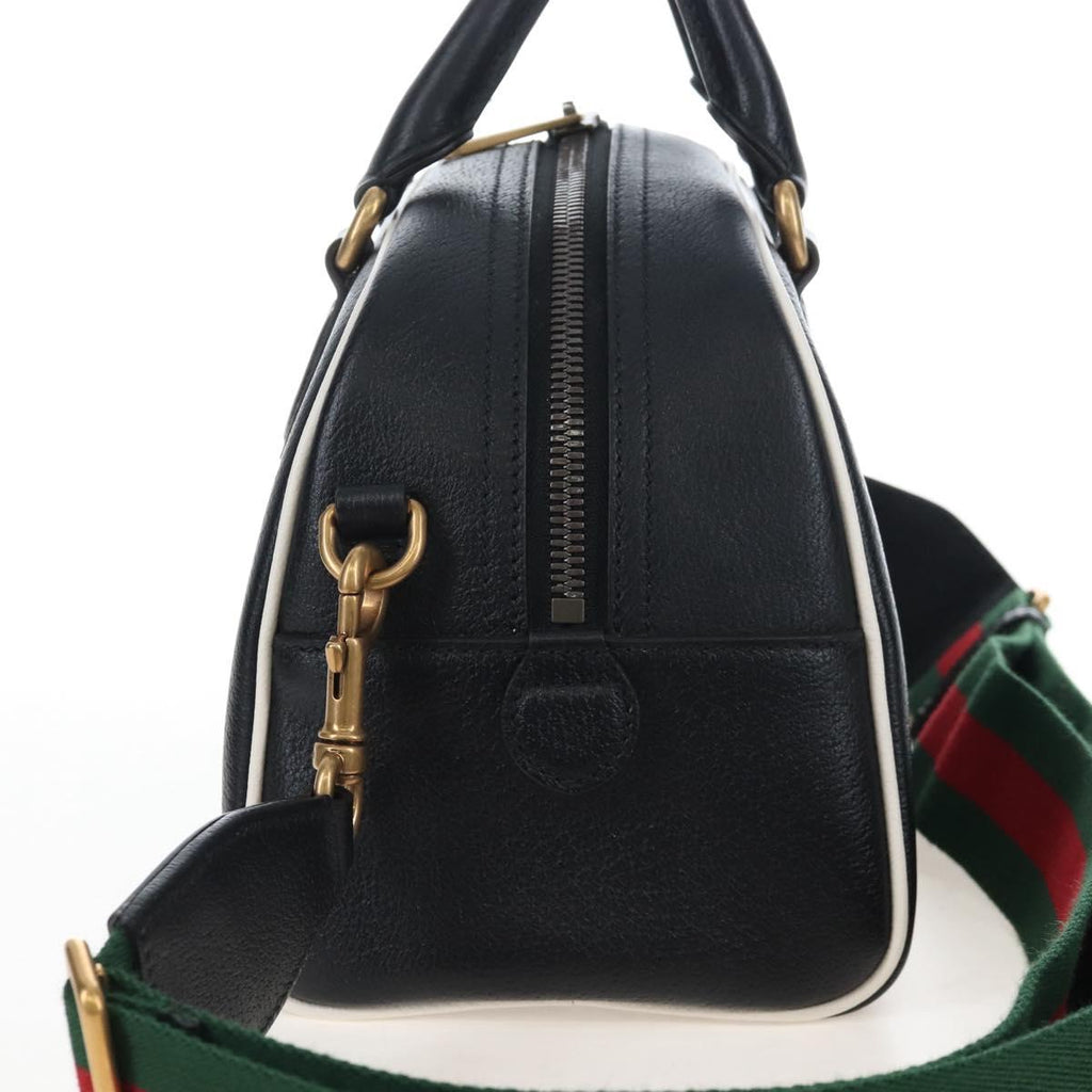 GUCCI Adidas Hand Bag Leather Black Gold Tone 702397 Auth mr3079V