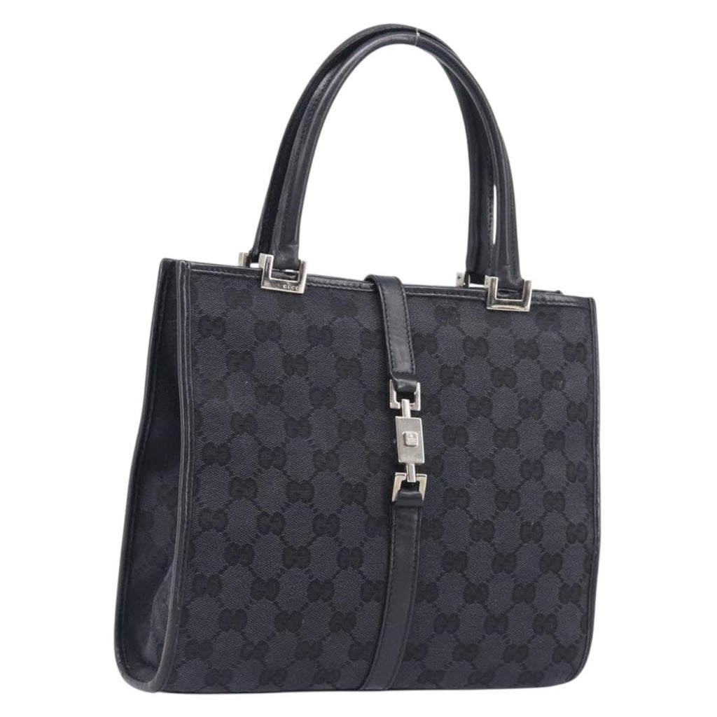 GUCCI GG Canvas Jackie Hand Bag Black Silver 002 1065 Auth mr3094A
