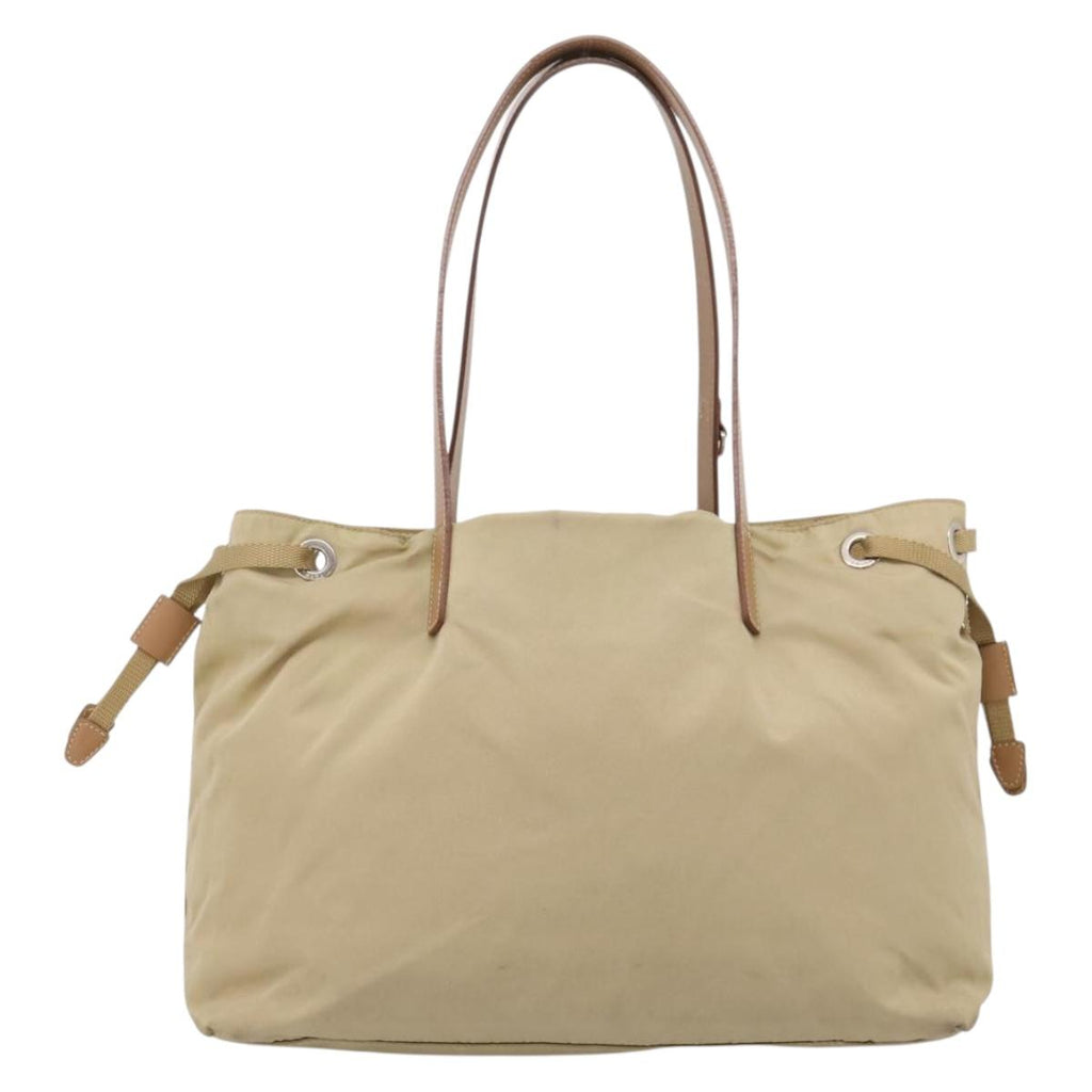 PRADA Tote Bag Nylon Beige Silver Auth mr3103A