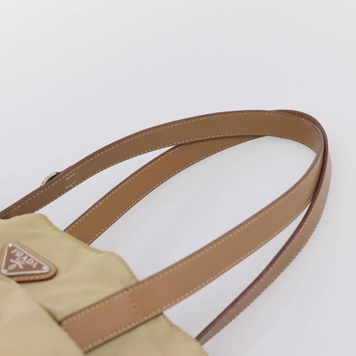 PRADA Tote Bag Nylon Beige Silver Auth mr3103A