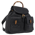 GUCCI Bamboo Backpack Leather Black Gold Tone 003 2058 0016 Auth mr3112