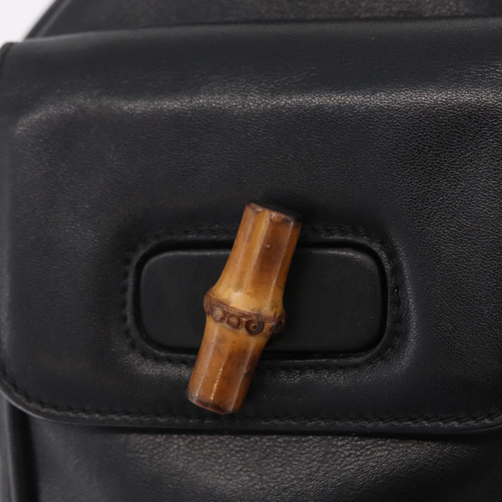 GUCCI Bamboo Backpack Leather Black Gold Tone 003 2058 0016 Auth mr3112