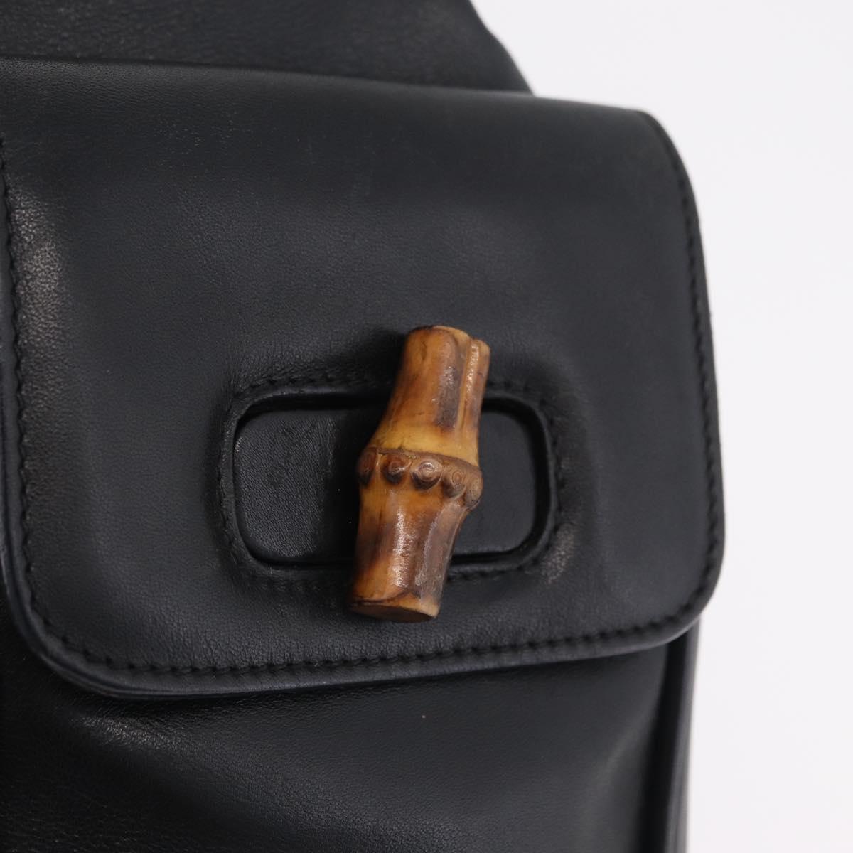 GUCCI Bamboo Backpack Leather Black Gold Tone 003 2058 0016 Auth mr3112
