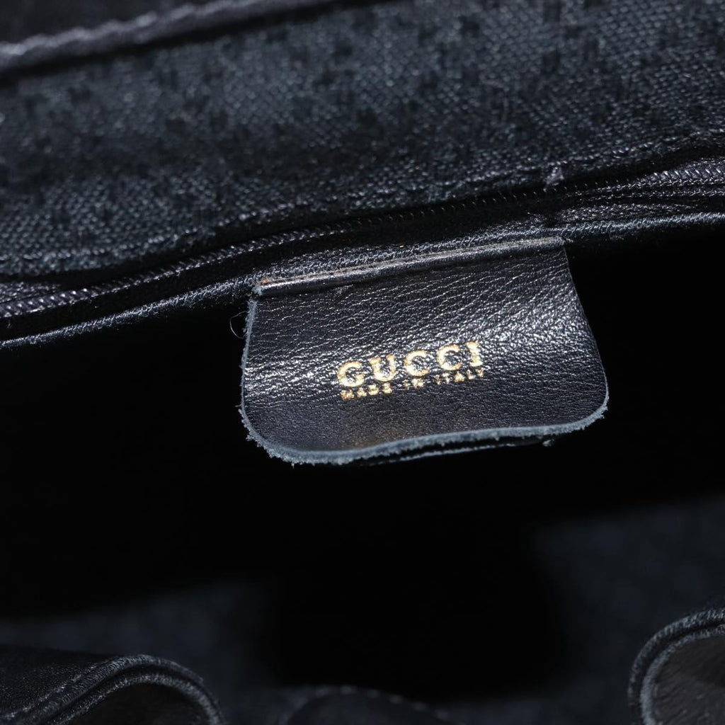 GUCCI Bamboo Backpack Leather Black Gold Tone 003 2058 0016 Auth mr3112