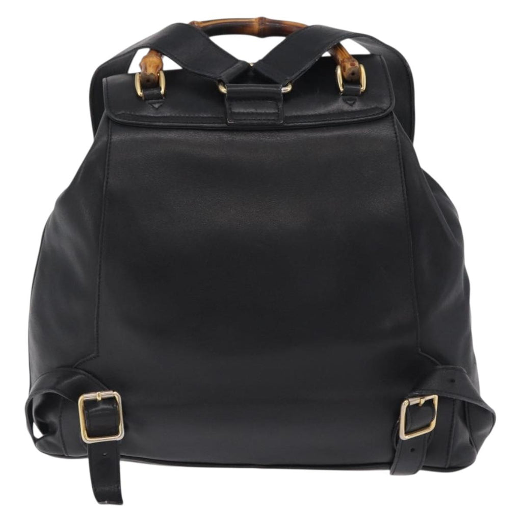 GUCCI Bamboo Backpack Leather Black Gold Tone 003 2058 0016 Auth mr3112