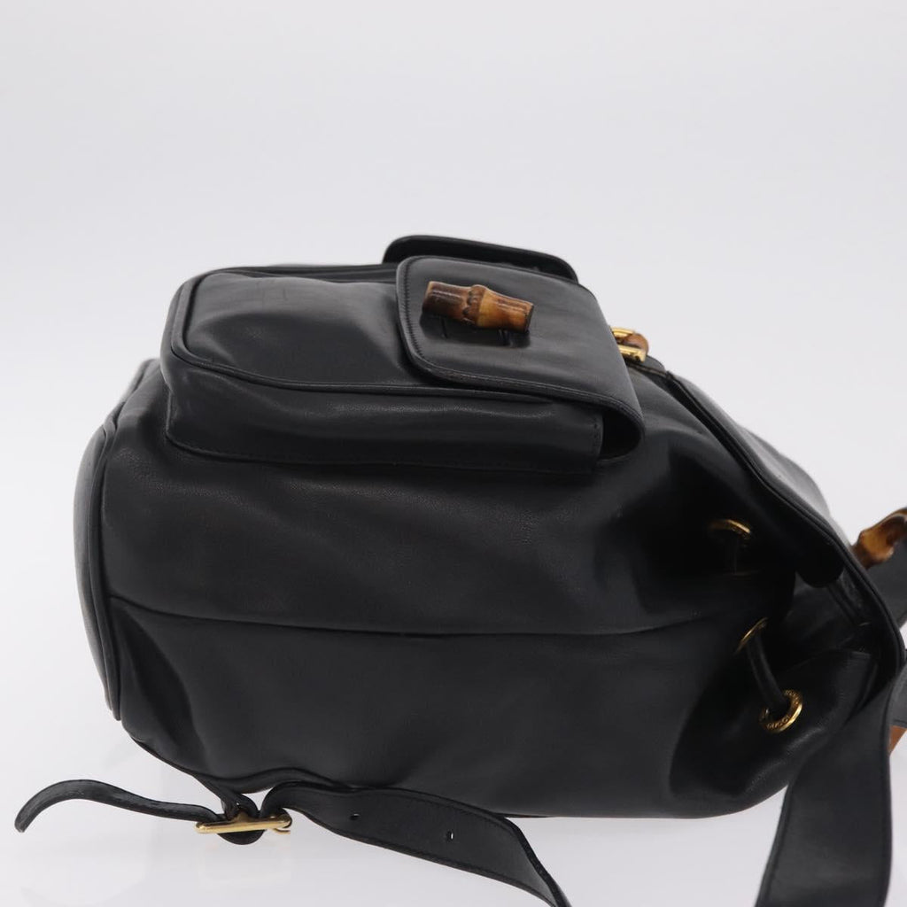 GUCCI Bamboo Backpack Leather Black Gold Tone 003 2058 0016 Auth mr3112