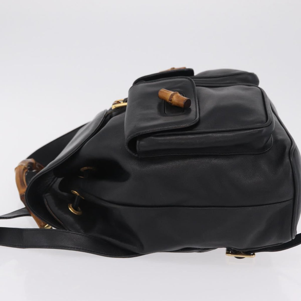 GUCCI Bamboo Backpack Leather Black Gold Tone 003 2058 0016 Auth mr3112