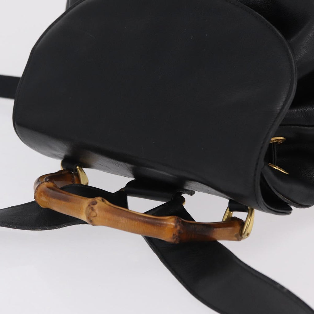 GUCCI Bamboo Backpack Leather Black Gold Tone 003 2058 0016 Auth mr3112