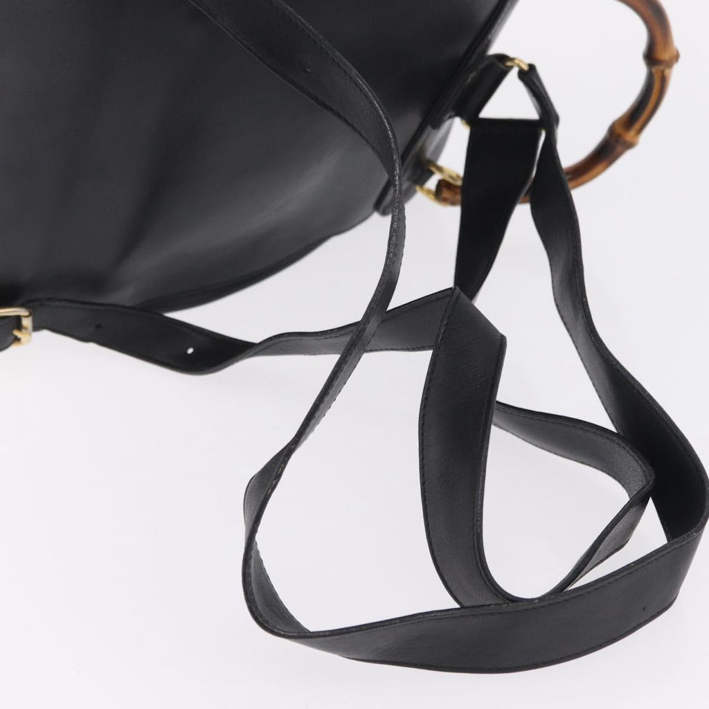 GUCCI Bamboo Backpack Leather Black Gold Tone 003 2058 0016 Auth mr3112