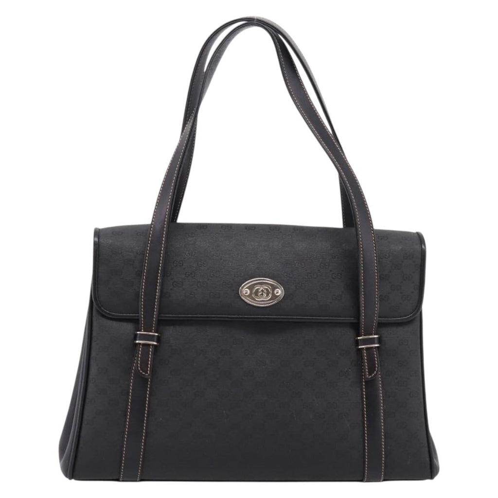 GUCCI Micro GG Hand Bag PVC Black Gold Tone 000 46 4857 Auth mr3118