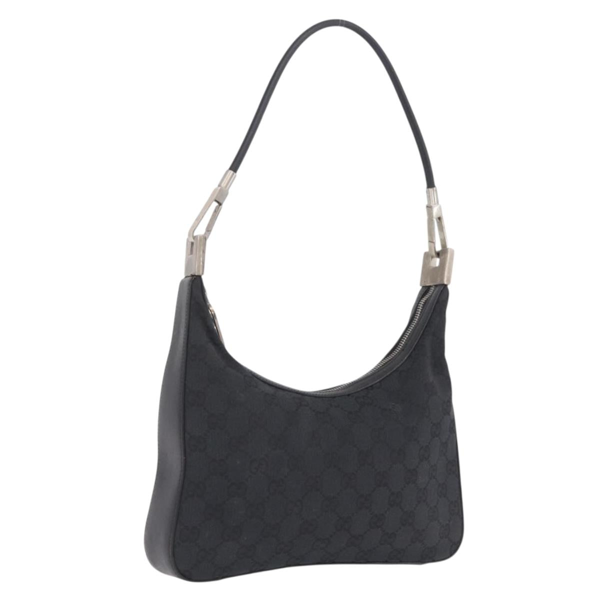 GUCCI GG Canvas Shoulder Bag Black Silver 001 3812 2123 Auth mr3137