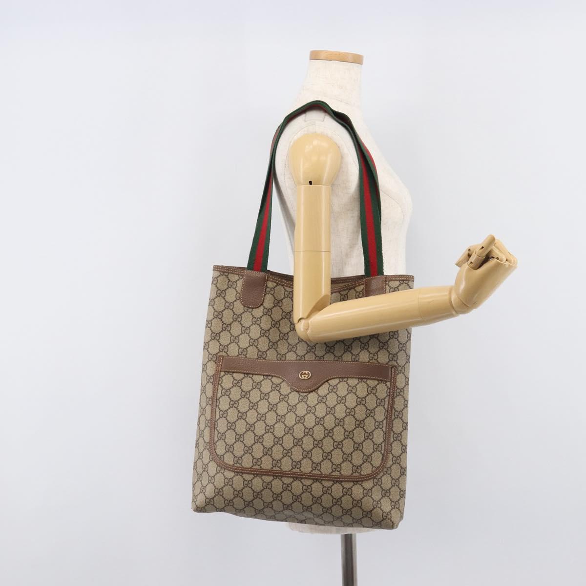 GUCCI GG Supreme Web Sherry Line Tote Bag PVC Beige Gold 002 58 6487 Auth mr3141