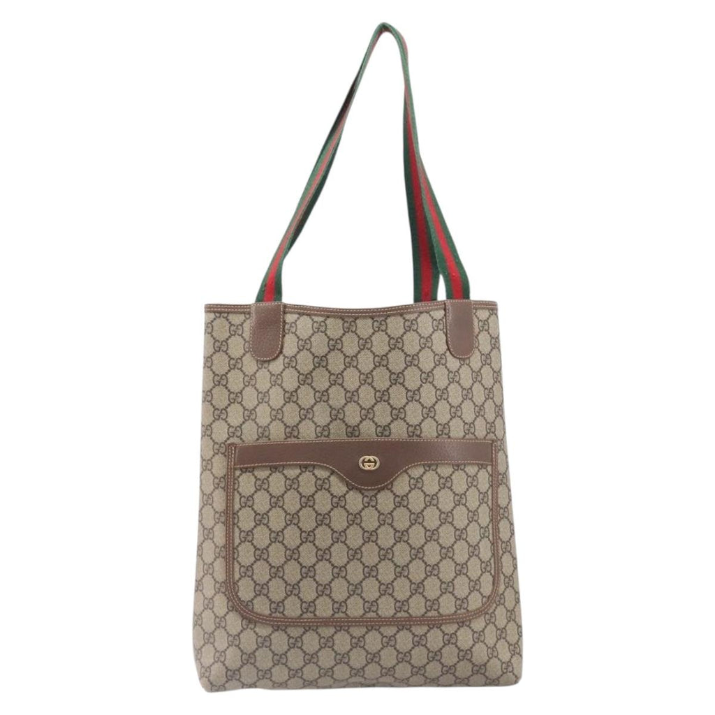 GUCCI GG Supreme Web Sherry Line Tote Bag PVC Beige Gold 002 58 6487 Auth mr3141