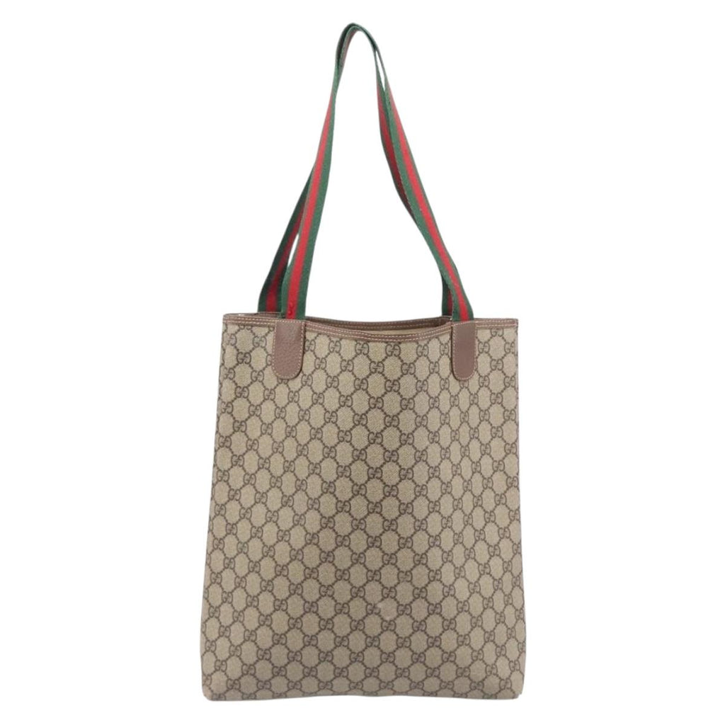GUCCI GG Supreme Web Sherry Line Tote Bag PVC Beige Gold 002 58 6487 Auth mr3141