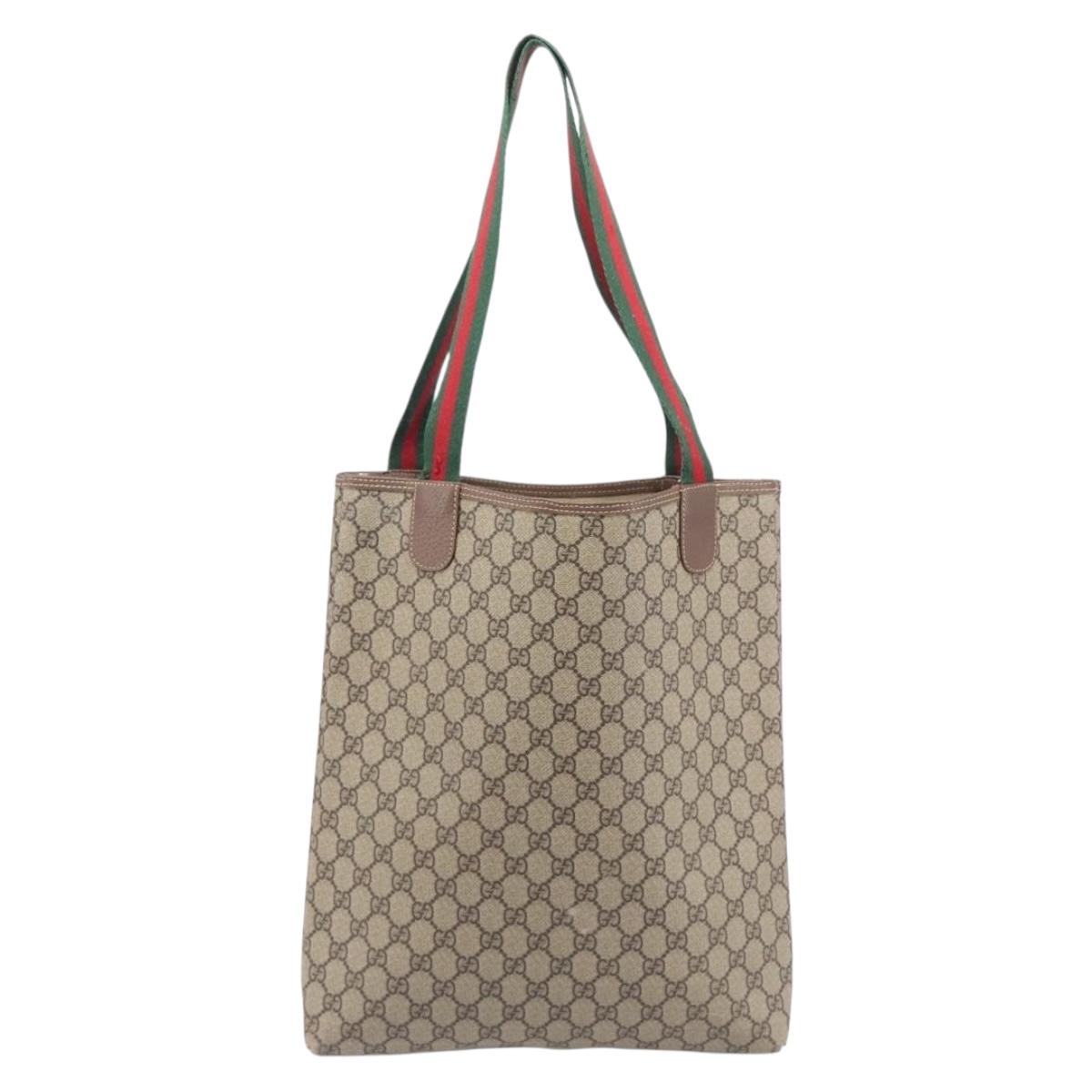 GUCCI GG Supreme Web Sherry Line Tote Bag PVC Beige Gold 002 58 6487 Auth mr3141