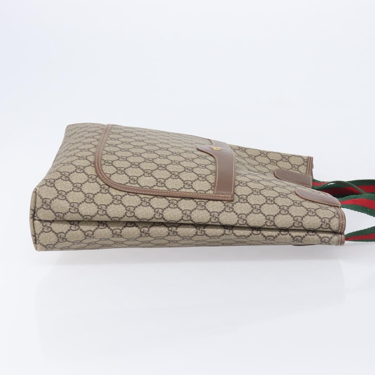 GUCCI GG Supreme Web Sherry Line Tote Bag PVC Beige Gold 002 58 6487 Auth mr3141