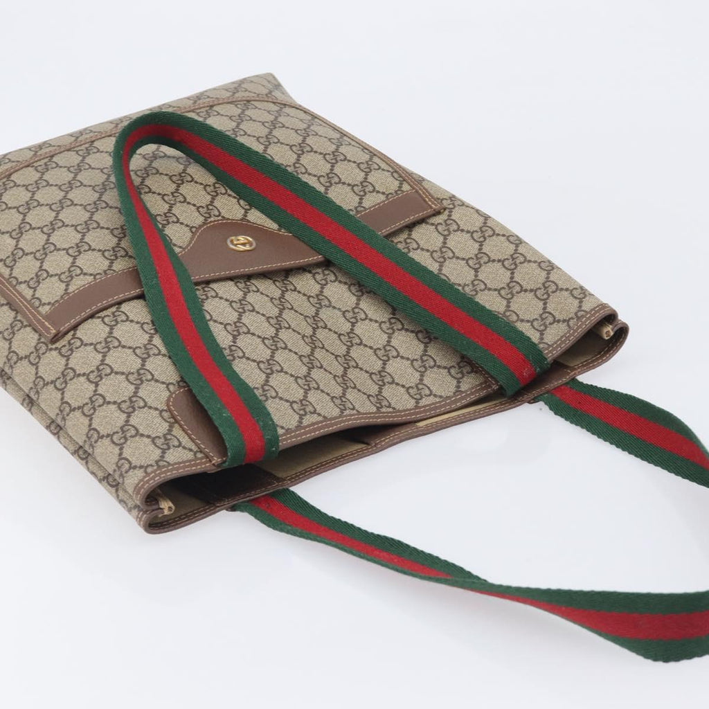 GUCCI GG Supreme Web Sherry Line Tote Bag PVC Beige Gold 002 58 6487 Auth mr3141