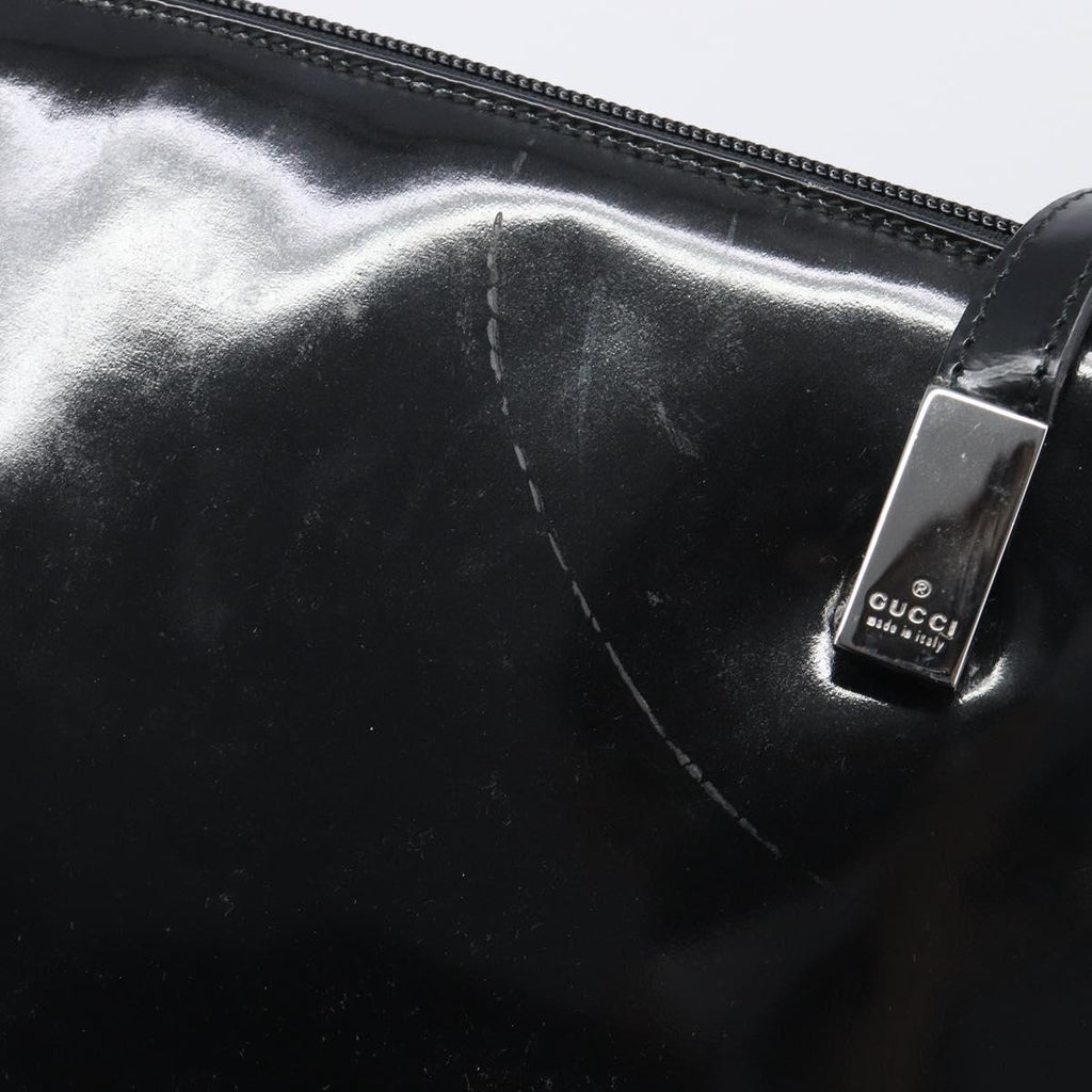 GUCCI Shoulder Bag Patent leather Silver Black 001 3261 Auth mr3142