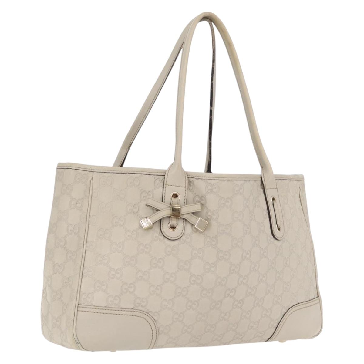 GUCCI GG Canvas Guccissima Tote Bag Leather White Gold 163805 Auth mr3143