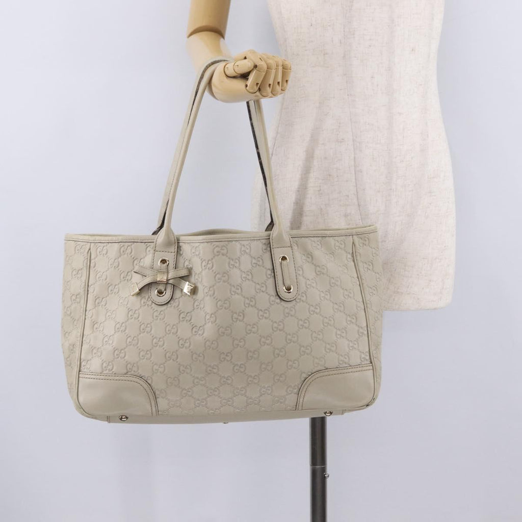 GUCCI GG Canvas Guccissima Tote Bag Leather White Gold 163805 Auth mr3143