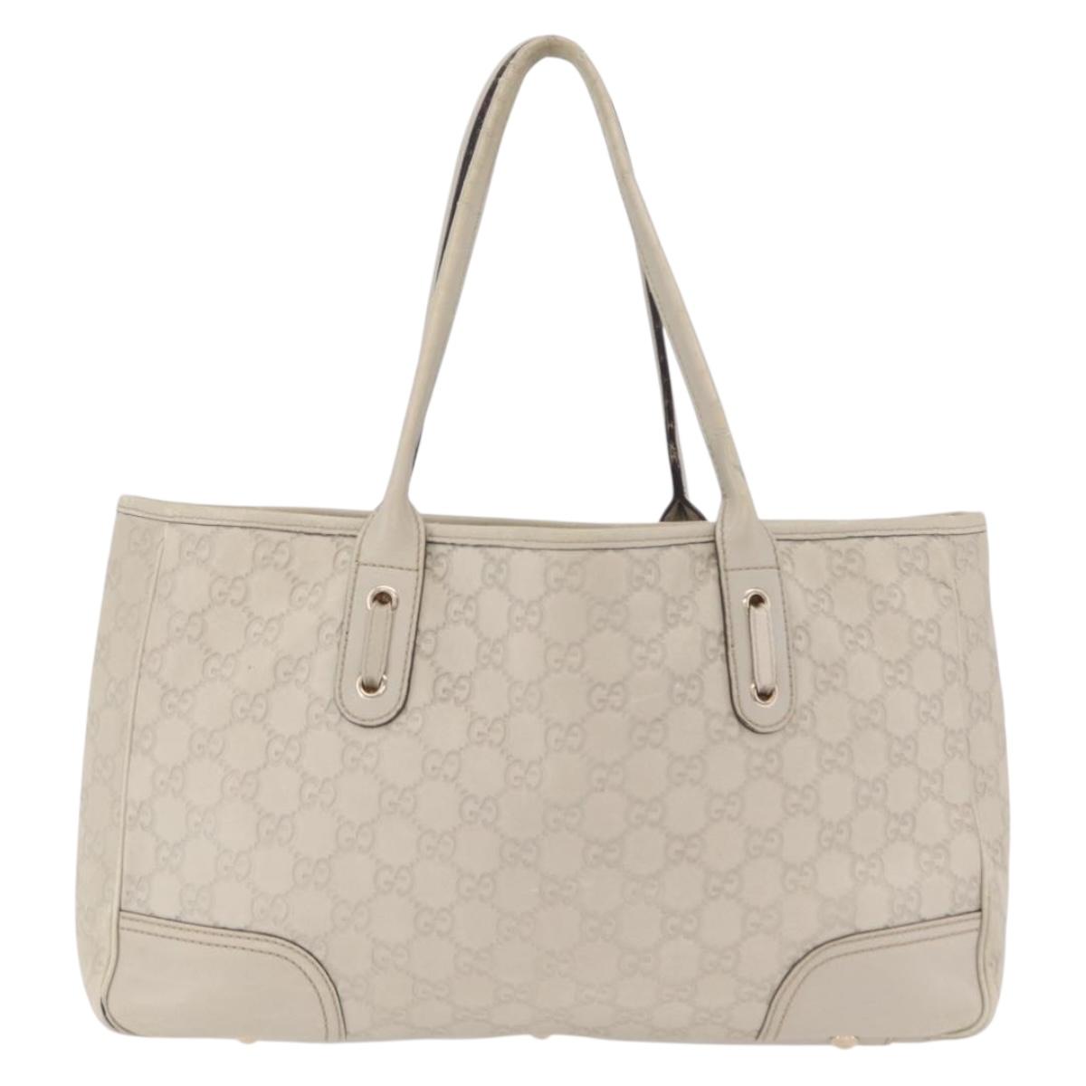 GUCCI GG Canvas Guccissima Tote Bag Leather White Gold 163805 Auth mr3143