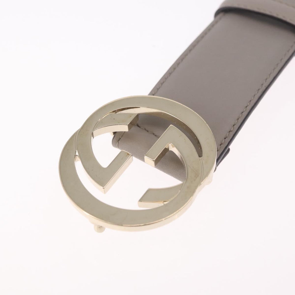 GUCCI Belt Leather 37.4"" Gray Gold 409417 Auth mr3188A