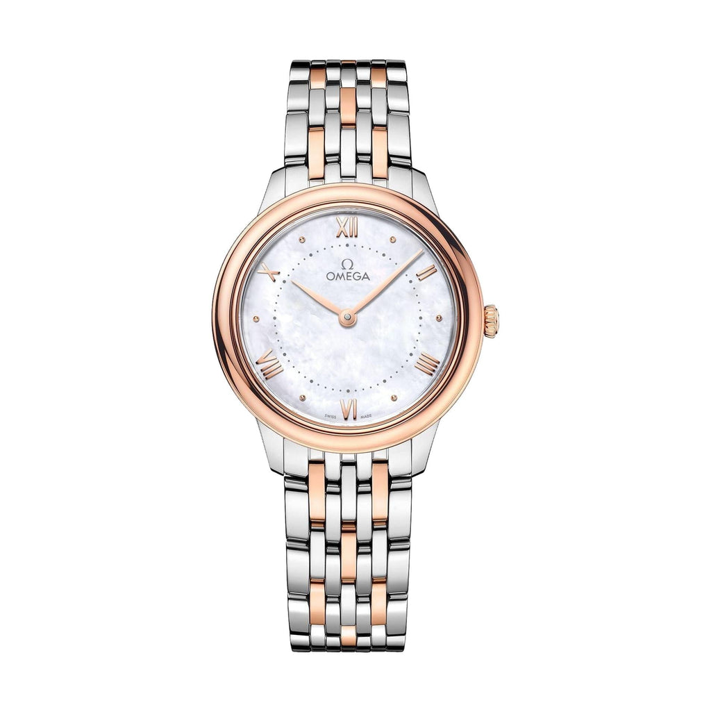 De Ville Prestige Quartz Steel and Sedna Gold 30mm - White, Mother-of-Pearl on Bracelet