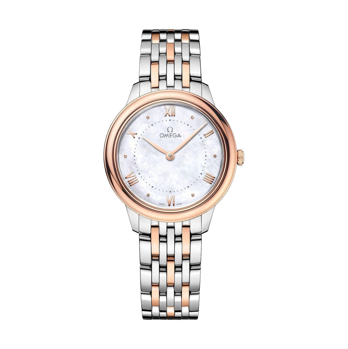De Ville Prestige Quartz Steel and Sedna Gold 30mm - White, Mother-of-Pearl on Bracelet