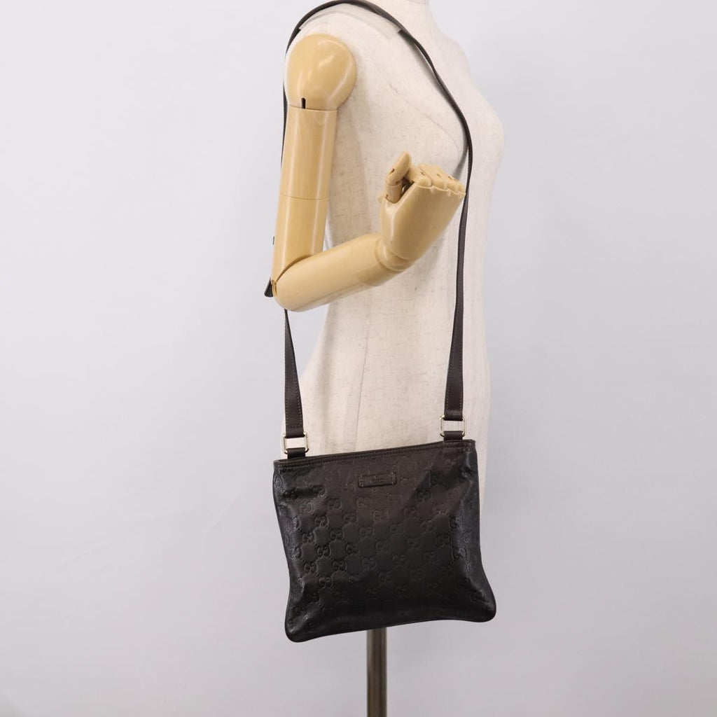 GUCCI GuccissimaGG Shoulder Bag Leather Dark Brown Gold Tone 201538 Auth SW2875V
