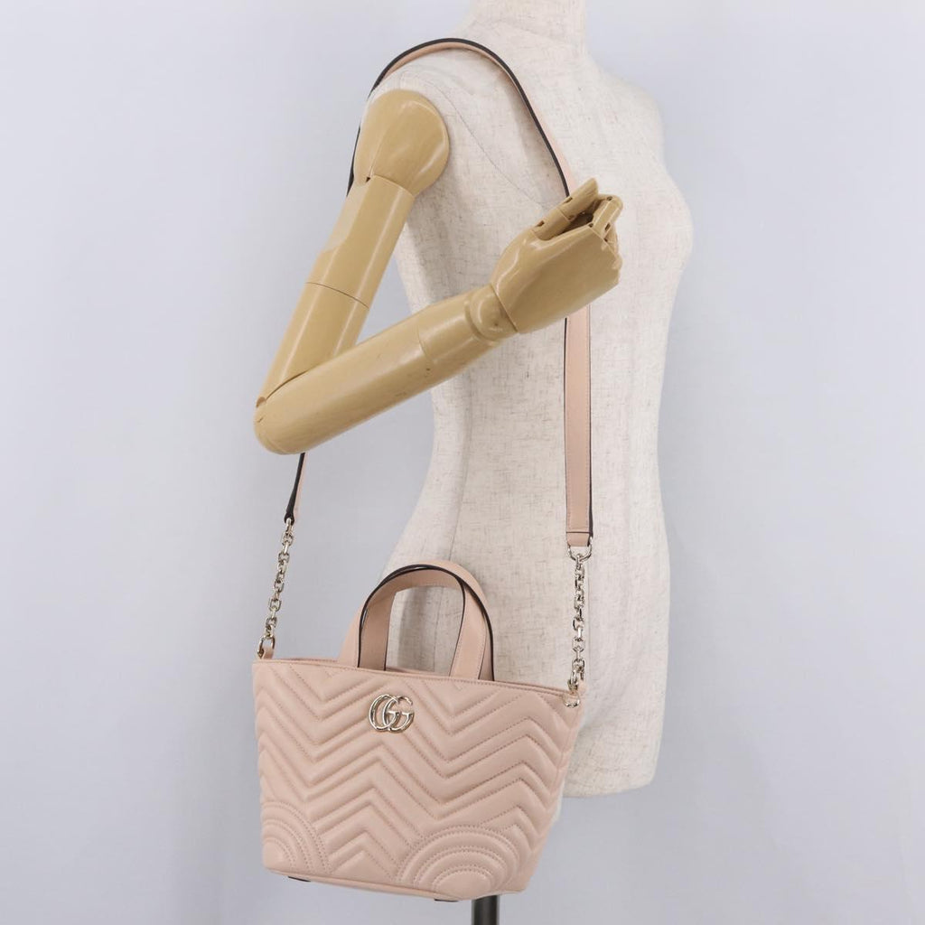 GUCCI GG Marmont Hand Bag Leather 2way Pink Gold Tone 847386 Auth SW2876M