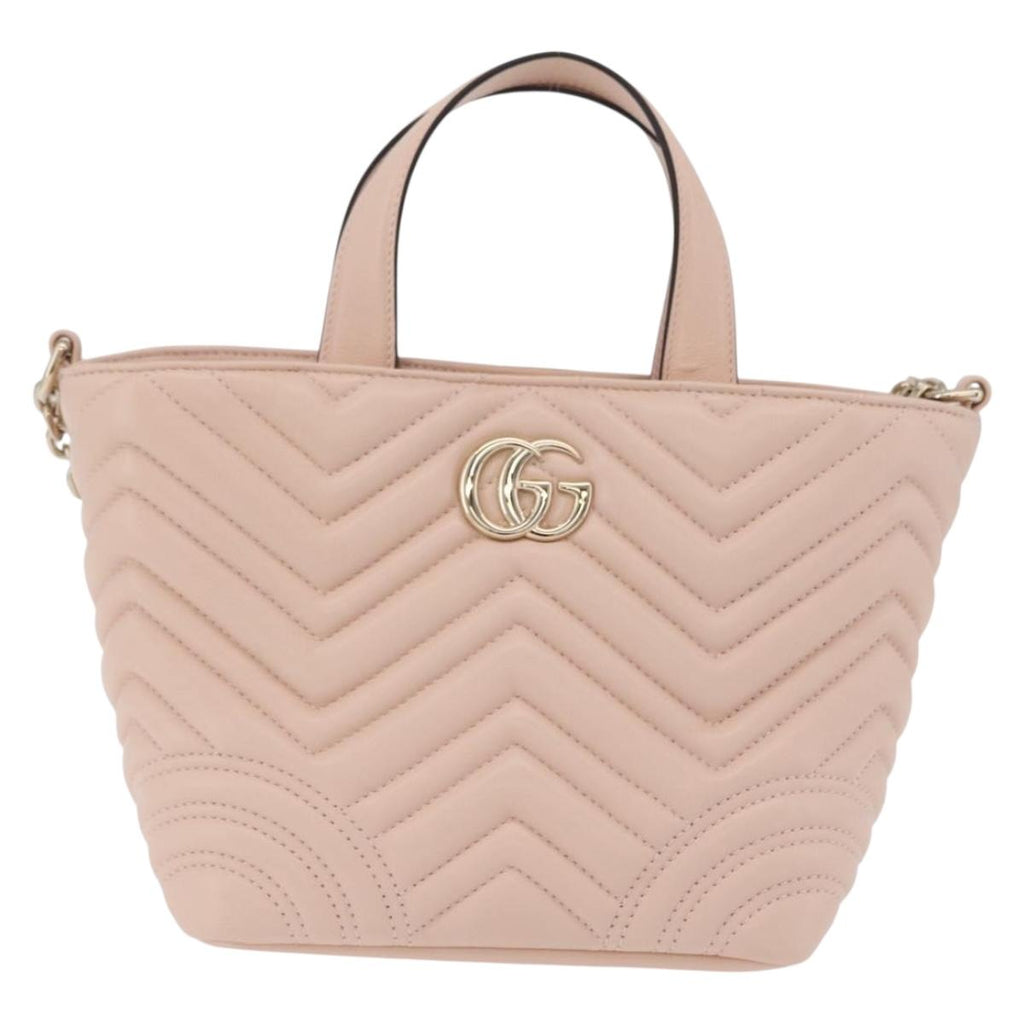GUCCI GG Marmont Hand Bag Leather 2way Pink Gold Tone 847386 Auth SW2876M