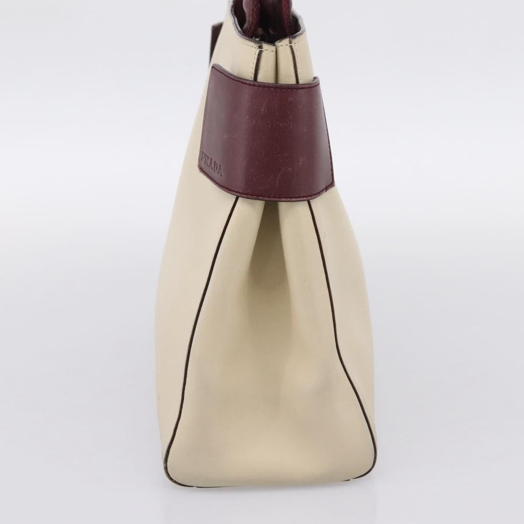 PRADA Hand Bag Leather White Red Auth ti4026