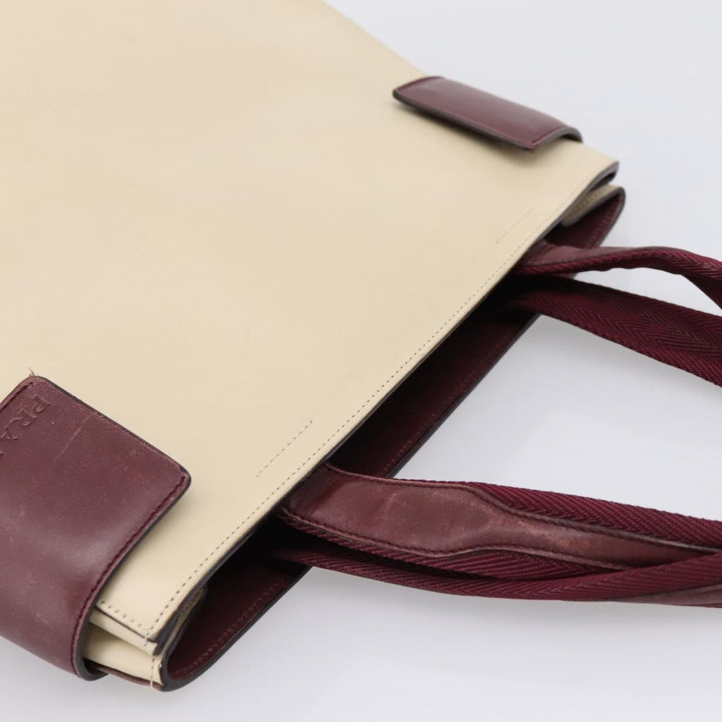 PRADA Hand Bag Leather White Red Auth ti4026