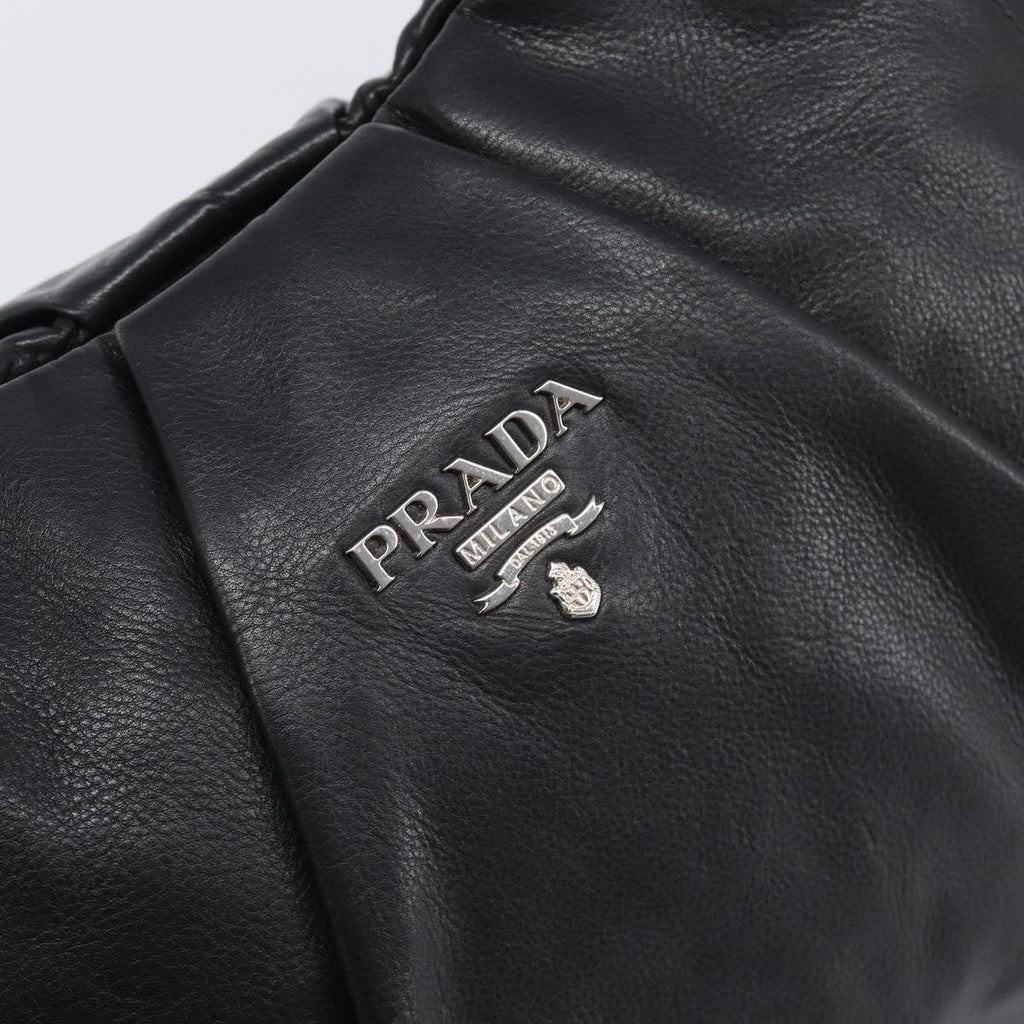 PRADA Shoulder Bag Leather Black Silver Auth yk20841SAV