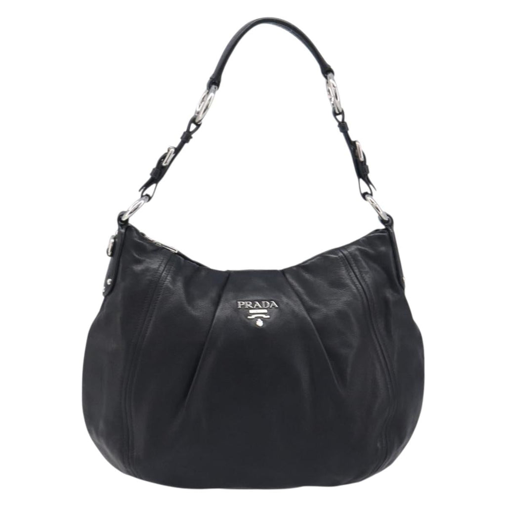 PRADA Shoulder Bag Leather Black Silver Auth yk20841SAV
