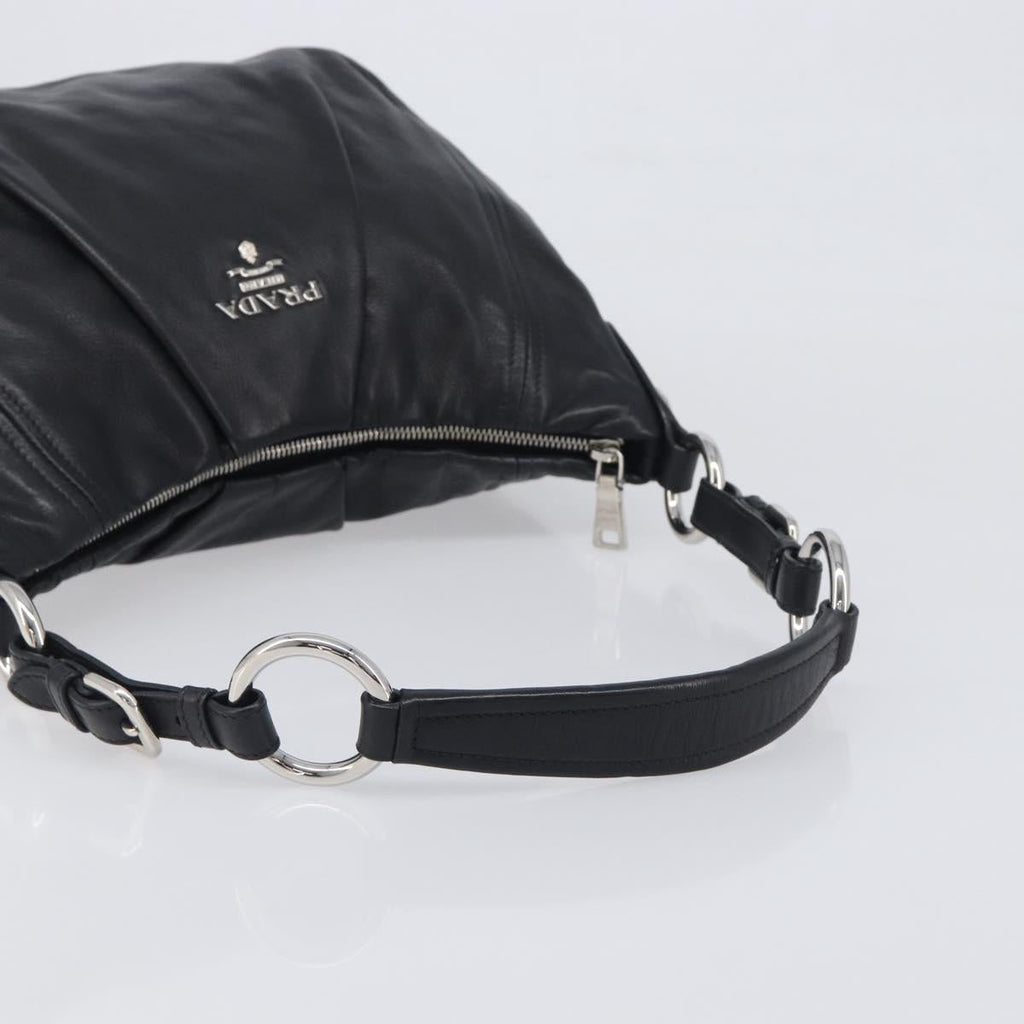 PRADA Shoulder Bag Leather Black Silver Auth yk20841SAV