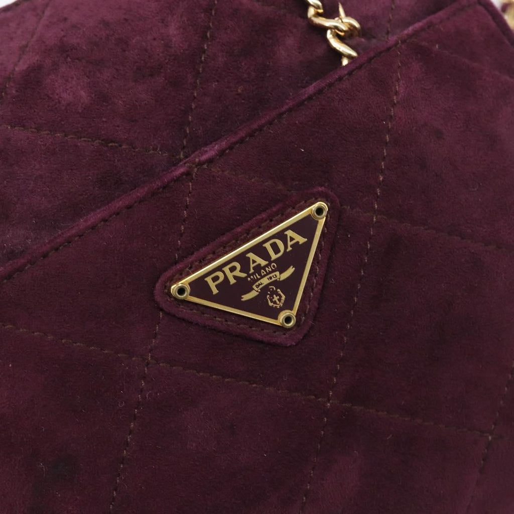 PRADA Quilted Chain Shoulder Bag Suede Bordeaux Gold Auth yk20855A