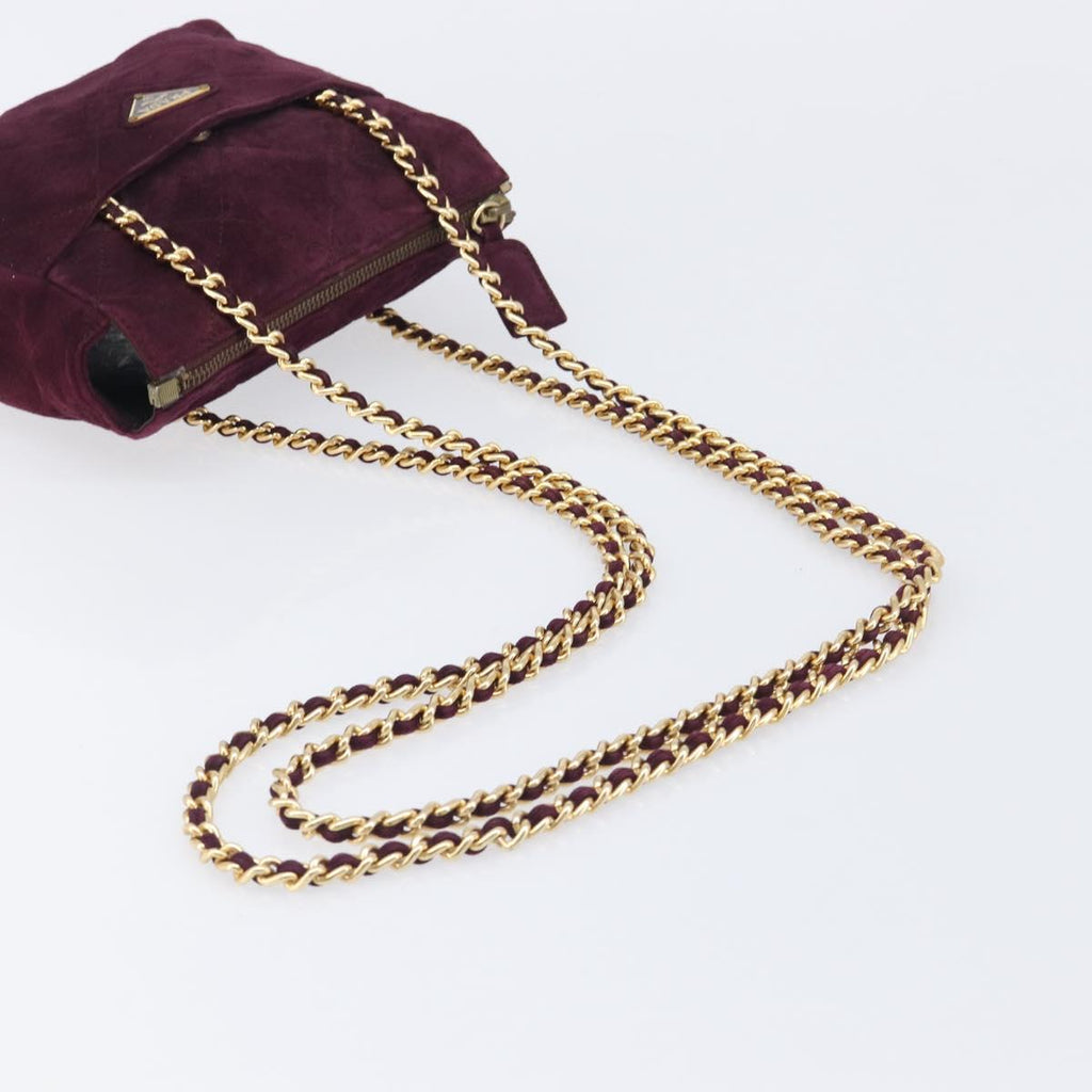 PRADA Quilted Chain Shoulder Bag Suede Bordeaux Gold Auth yk20855A
