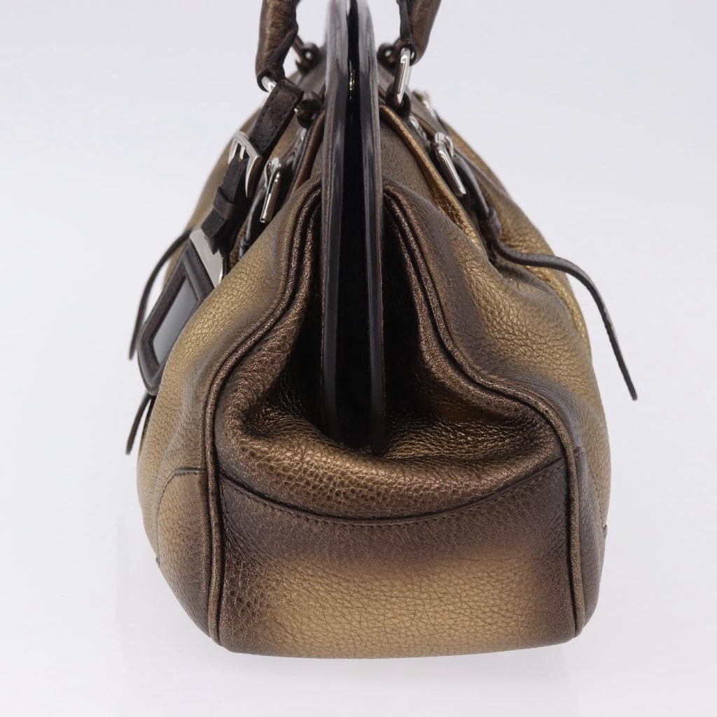 PRADA Hand Bag Leather Gold Tone Auth yk20860V