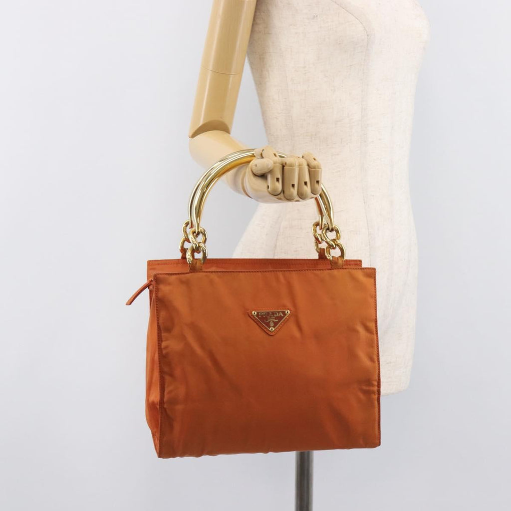 PRADA Hand Bag Nylon Orange Gold Auth yk20984A
