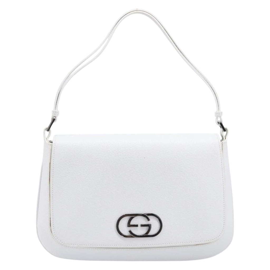 GUCCI Shoulder Bag Leather White Silver 001 3823 Auth yk21008V