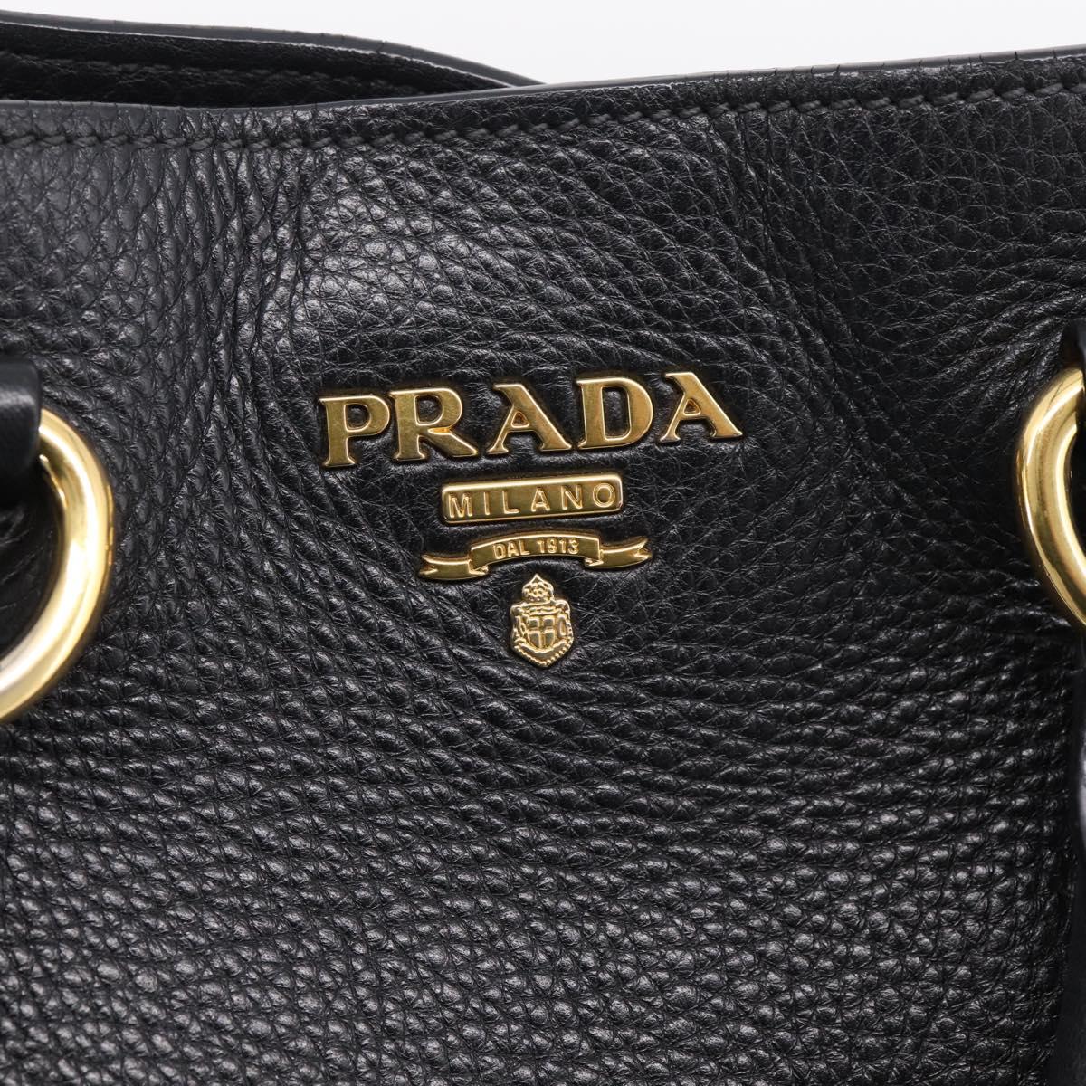 PRADA Tote Bag Leather 2way Black Gold Auth yk21027V